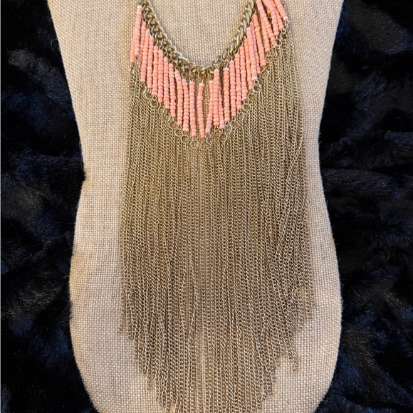 Pink Beaded & Gold Fringed Necklace 26L & Loft Rhinestone 38? in Necklace Gold - Picture 4 of 8